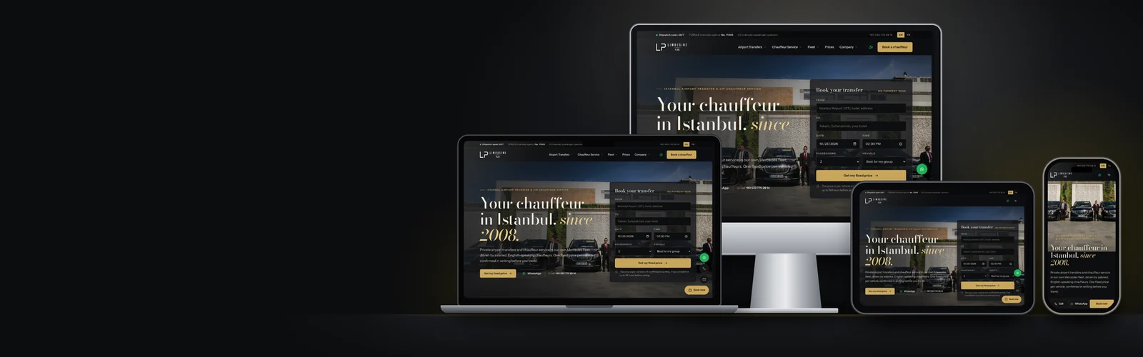 Limousine Plus VIP transfer web sitesi stüdyo cihaz sahnesi